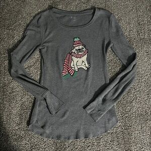 Women’s Old Navy Gray Waffle Knit Thermal Long Sleeve Top Size XS Petite